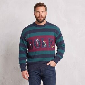 Architect Mens Large Multicolor Sweater Golf Embroidered Striped Cotton Knit
